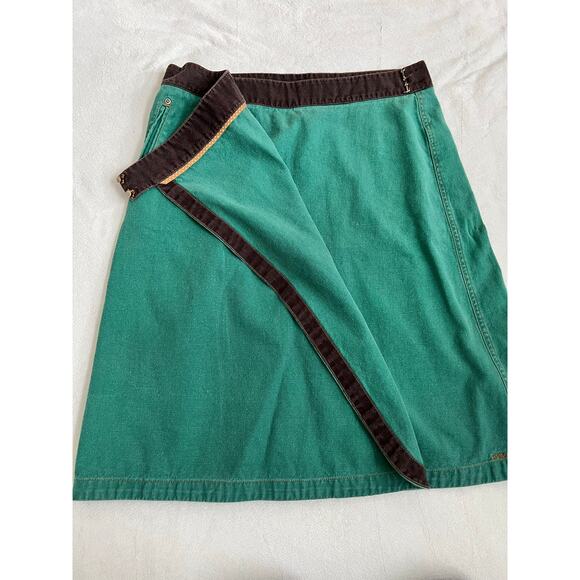 Kavu Denim Solid Green Knee Length Wrap Skirt Size 10 - Picture 3 of 10